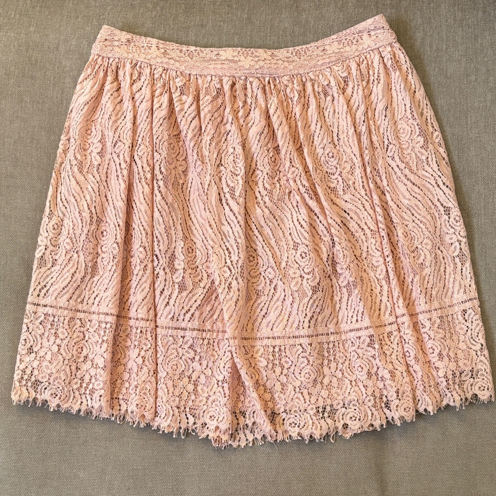 Pink lace mini skirt